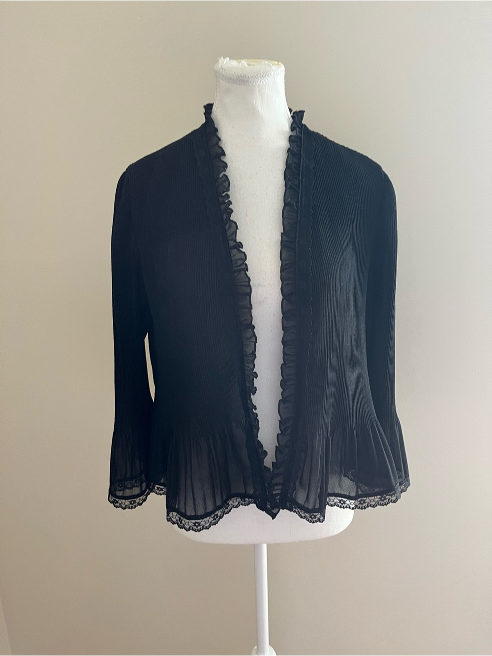 Emma James Black Ruffled Neck Pleated Dress
